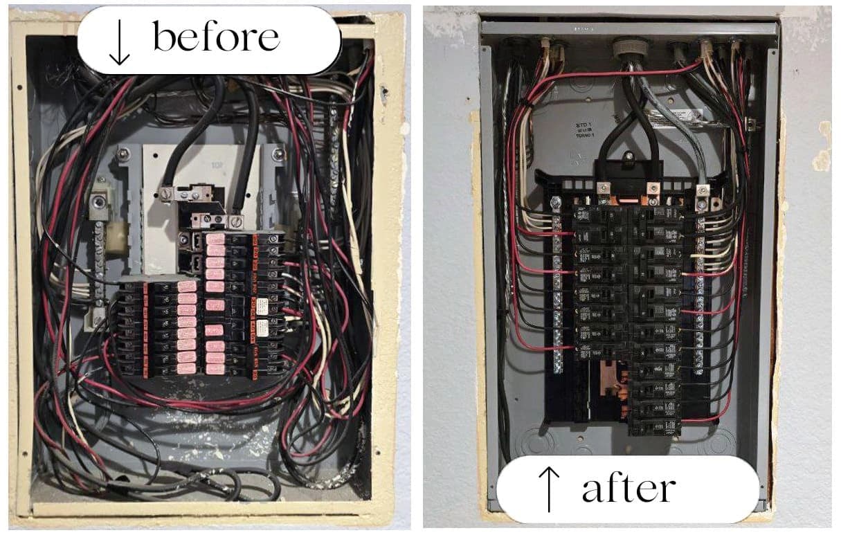Electrical panel replacement showing before and after