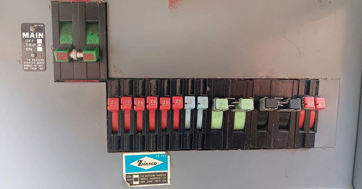 Electrical panel inspection showing potential hazards