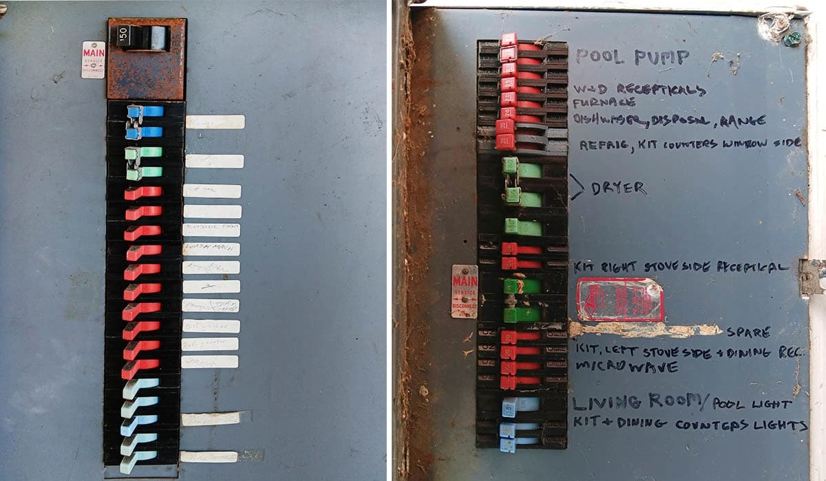 Electrical panel inspection showing potential hazards
